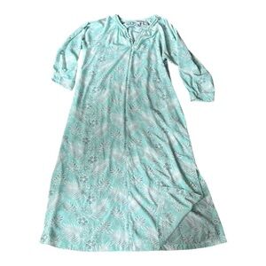 Oscar De La Renta Vintage floral green gray long zip front night gown dress S